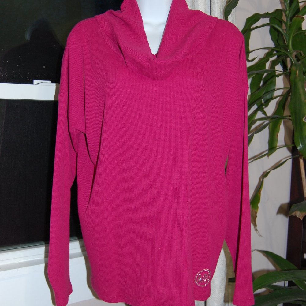 Michael Kors, fuchsia, cowel neck, waffle weave top